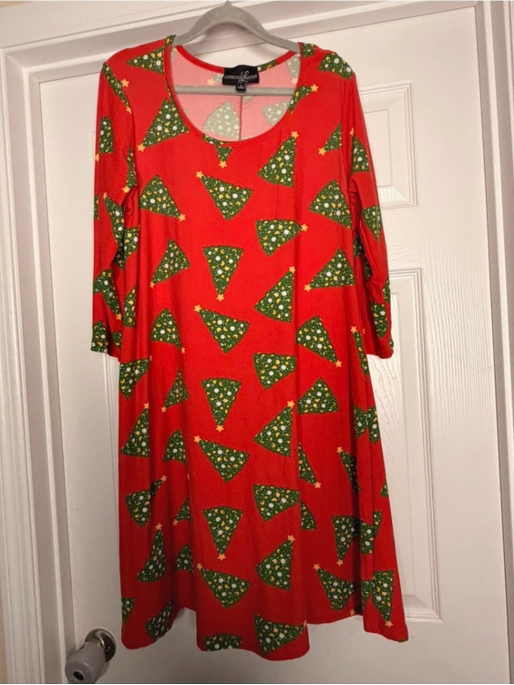 Lexington Avenue Womens Christmas Tree Print Swing Dress Red Green Medium